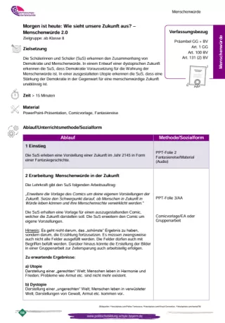 Unterrichtsplanung: Morgen ist heute: Wie sieht unsere Zukunft aus? - Menschenwürde 2.0 (PDF)