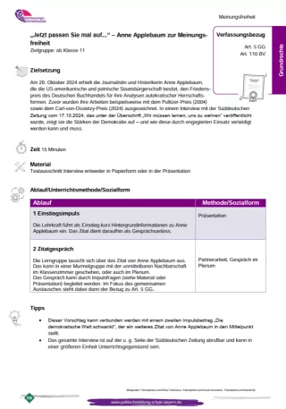 Unterrichtsplanung: "Jetzt passen Sie mal auf...“ - Anne Applebaum zur Meinungsfreiheit (PDF)