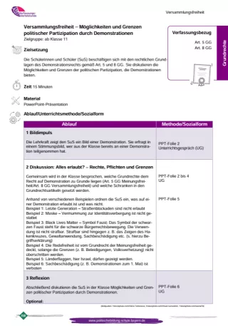 Unterrichtsplanung: Versammlungsfreiheit 2 - Art. 8 GG (PDF)