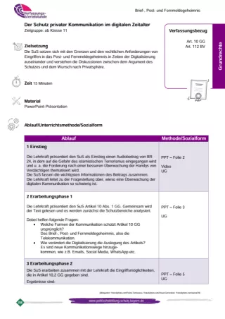 Unterrichtsplanung: Postgeheimnis - Art. 10 GG (PDF)