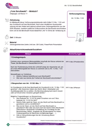 Unterrichtsplanung: Freie Berufswahl 2 - Art. 12 GG (PDF)