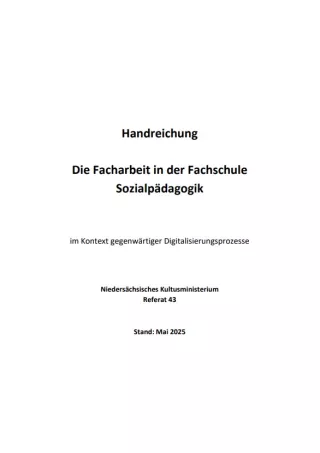 Handreichung: Die Facharbeit in der Fachschule Sozialpädagogik im Kontext gegenwärtiger Digitalisierungsprozesse