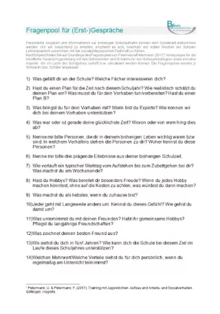 Sonstiges: Lernstandsfeststellung: Fragenpool für (Erst-) Gespräche (Deutsch)