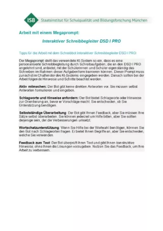 Text: Interaktive Schreibbegleiter DSD I PRO (KI): Veränderbarer Megaprompt