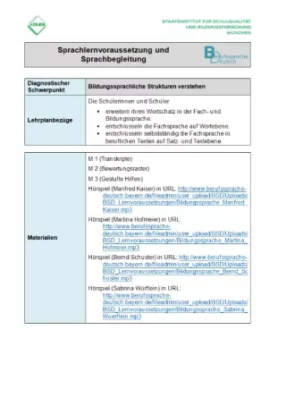Unterrichtsplanung: Lernstandsfeststellung: Bildungssprachliche Strukturen: Paper-Pencil-Test