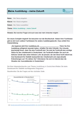Arbeitsblatt: Lernstandsfeststellung: Meine Ausbildung - meine Zukunft: Worddatei für Lehrkräfte