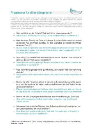 Sonstiges: Lernstandsfeststellung: Fragenpool für (Erst-) Gespräche (Englisch/Deutsch)