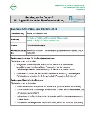 Unterrichtsplanung: Tarifverhandlungen (DOCX)