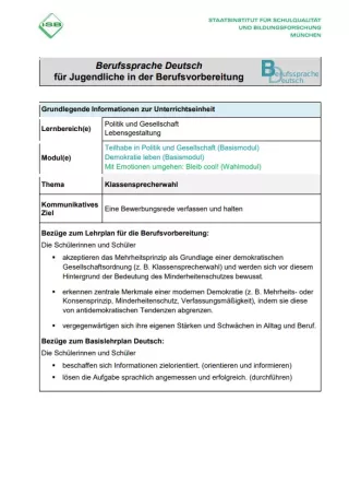 Unterrichtsplanung: Klassensprecherwahl (DOCX)
