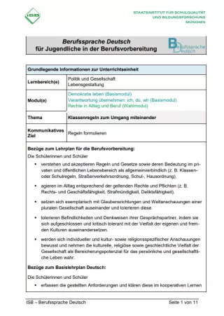 Unterrichtsplanung: Klassenregeln zum Umgang miteinander (DOCX)