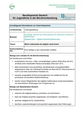 Unterrichtsplanung: Meine Lebensziele als (digital) visual board (PDF)