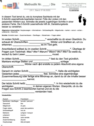 Arbeitsblatt: 5 - Schritt - Lesemethode - Arbeitsblatt