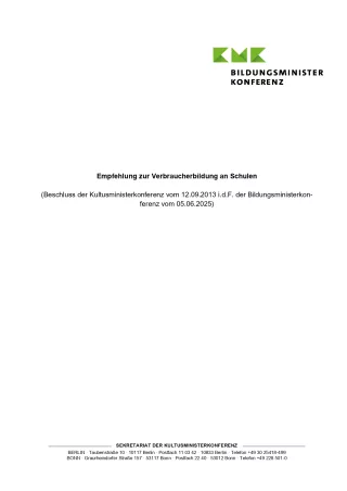 Handreichung: Empfehlung zur Verbraucherbildung an Schulen