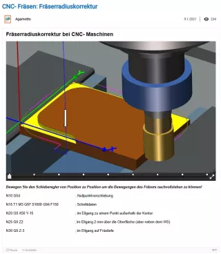 Interaktion: CNC-Fräsen: Fräserradiuskorrektur