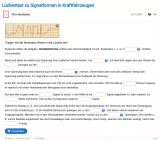 Interaktion: Lückentext zu Signalformen in Kraftfahrzeugen