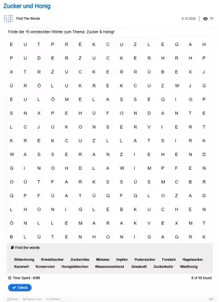 Interaktion: Buchstabengitter: Zucker und Honig