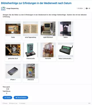 Interaktion: Bildreihenfolge zur Erfindungen in der Medienwelt nach Datum
