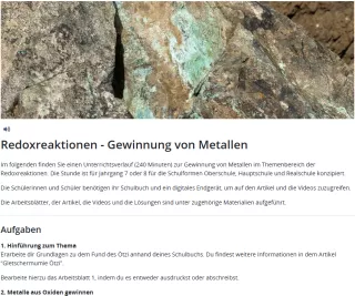 Unterrichtsbaustein: Redoxreaktion - Gewinnung von Metallen