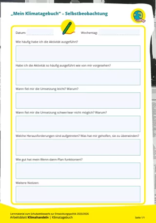Unterrichtsbaustein: „Mein Klimatagebuch“ - Selbstbeobachtung | Lernmaterial im erweiterten Umfang