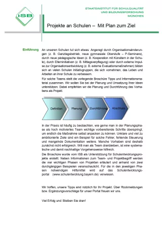 Broschuere: Projekte an Schulen: Mit Plan zum Ziel