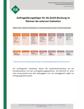 Anleitung: Auftragsklärungsbögen für die Qualitätsmanagement-Beratung im Rahmen der externen Evaluation