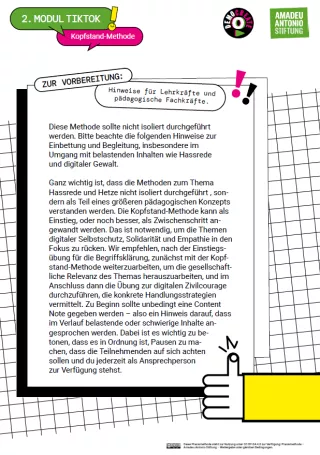 Unterrichtsplanung: Modul 2: Hate Speech und Digitale Zivilcourage | Die Kopfstand-Methode