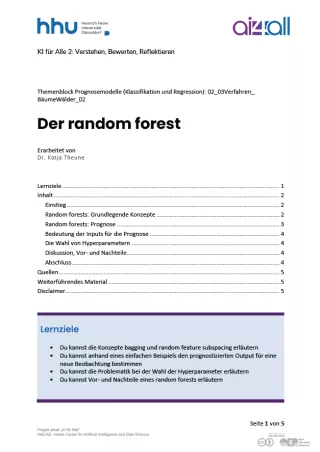 Kurs: Prognosemodelle: Klassifikation und Regression | 03 | Der random forest (PDF)