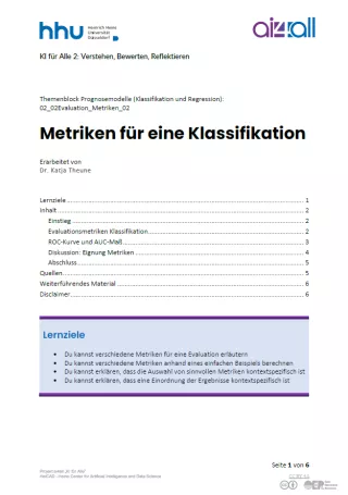 Kurs: Prognosemodelle: Klassifikation und Regression | 02 | Metriken für eine Klassifikation (PDF)