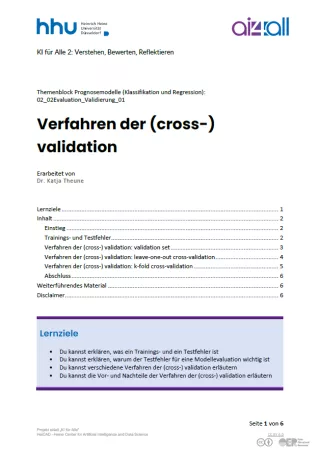 Kurs: Prognosemodelle: Klassifikation und Regression | 02 | Verfahren der (cross-) validation (PDF)