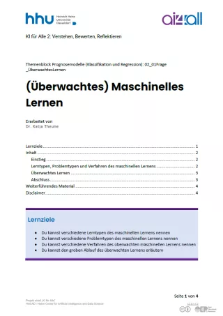 Kurs: Prognosemodelle: Klassifikation und Regression | 01 | (Überwachtes) Maschinelles Lernen (PDF)