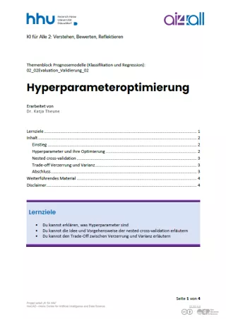 Kurs: Prognosemodelle: Klassifikation und Regression | 02 | Hyperparameteroptimierung (PDF)
