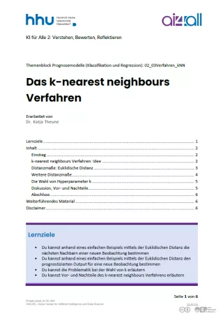 Kurs: Prognosemodelle: Klassifikation und Regression | 03 | Das k-nearest neighbours Verfahren (PDF)