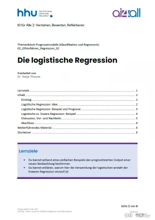 Kurs: Prognosemodelle: Klassifikation und Regression | 03 | Die logistische Regression (PDF)