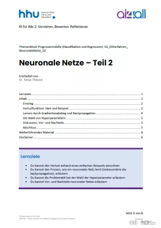 Kurs: Prognosemodelle: Klassifikation und Regression | 03 | Neuronale Netze - Teil 2 (PDF)