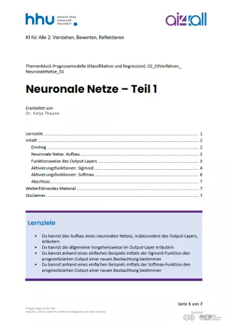 Kurs: Prognosemodelle: Klassifikation und Regression | 03 | Neuronale Netze - Teil 1 (PDF)