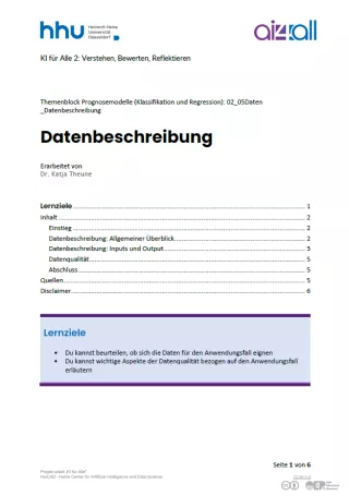 Kurs: Prognosemodelle: Klassifikation und Regression | 05 | Datenbeschreibung (PDF)
