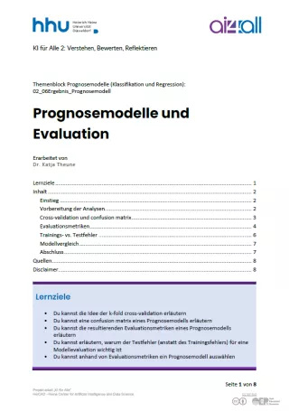 Kurs: Prognosemodelle: Klassifikation und Regression | 05 | Prognosemodelle und Evaluation (PDF)