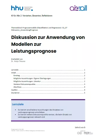 Kurs: Prognosemodelle: Klassifikation und Regression | 06 | Diskussion zur Anwendung von Modellen zur Leistungsprognose (PDF)