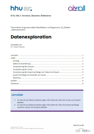 Kurs: Prognosemodelle: Klassifikation und Regression | 05 | Datenexploration (PDF)