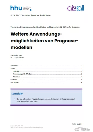 Kurs: Prognosemodelle: Klassifikation und Regression | 07 | Weitere Anwendungsmöglichkeiten von Prognosemodellen (PDF)