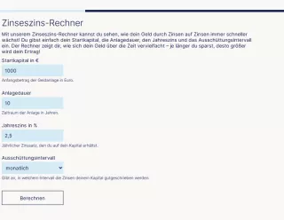 Webtool: Finanzen gestalten | Zinseszins-Rechner
