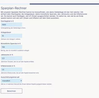 Webtool: Finanzen gestalten | Sparplan-Rechner