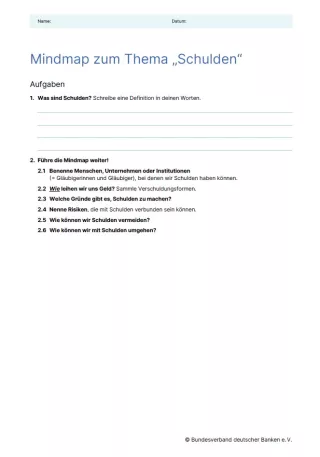 Arbeitsblatt: Schulden vermeiden | Mindmap (Arbeitsblatt)