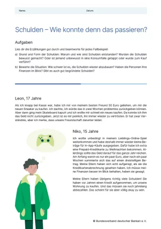 Arbeitsblatt: Schulden vermeiden | Wie konnte das passieren? (Arbeitsblatt)