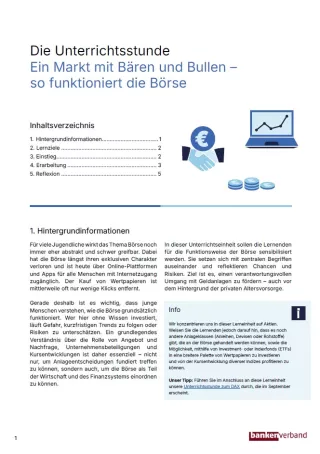 Unterrichtsplanung: Börse | Pädagogischer Leitfaden