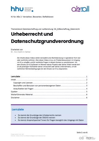 Kurs: Datenbeschaffung und -aufbereitung | 02 | Urheberrecht und Datenschutzgrundverordnung (PDF)
