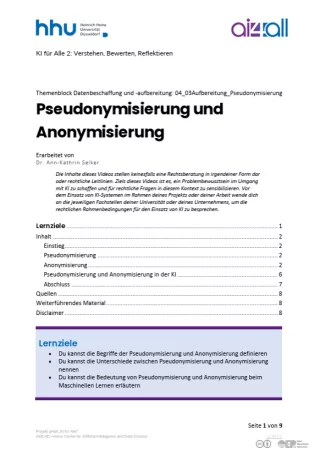 Kurs: Datenbeschaffung und -aufbereitung | 03 | Pseudonymisierung und Anonymisierung (PDF)