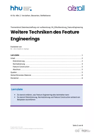 Kurs: Datenbeschaffung und -aufbereitung | 04 | Weitere Techniken des Feature Engineerings (PDF)