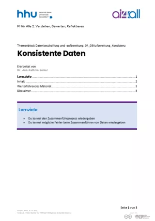 Kurs: Datenbeschaffung und -aufbereitung | 04 | Konsistente Daten (PDF)