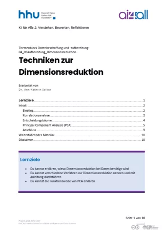 Kurs: Datenbeschaffung und -aufbereitung | 04 | Techniken zur Dimensionsreduktion (PDF)